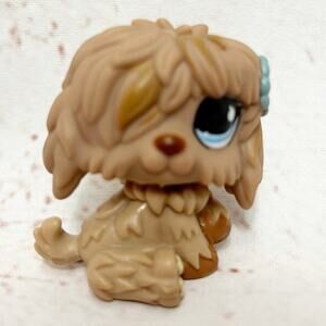 LITTLEST PET SHOP Brown Sheepdog Puppy Dog Blue Flower Teardrop Eye 2007 #678